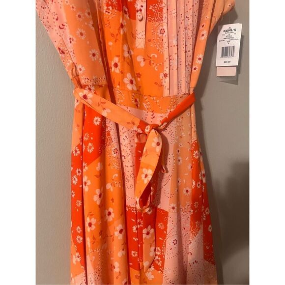 Nanette Lepore 8 Sleeveless Belted Shirt Dress Orange Patchwork Floral Chiffon - Picture 7 of 15